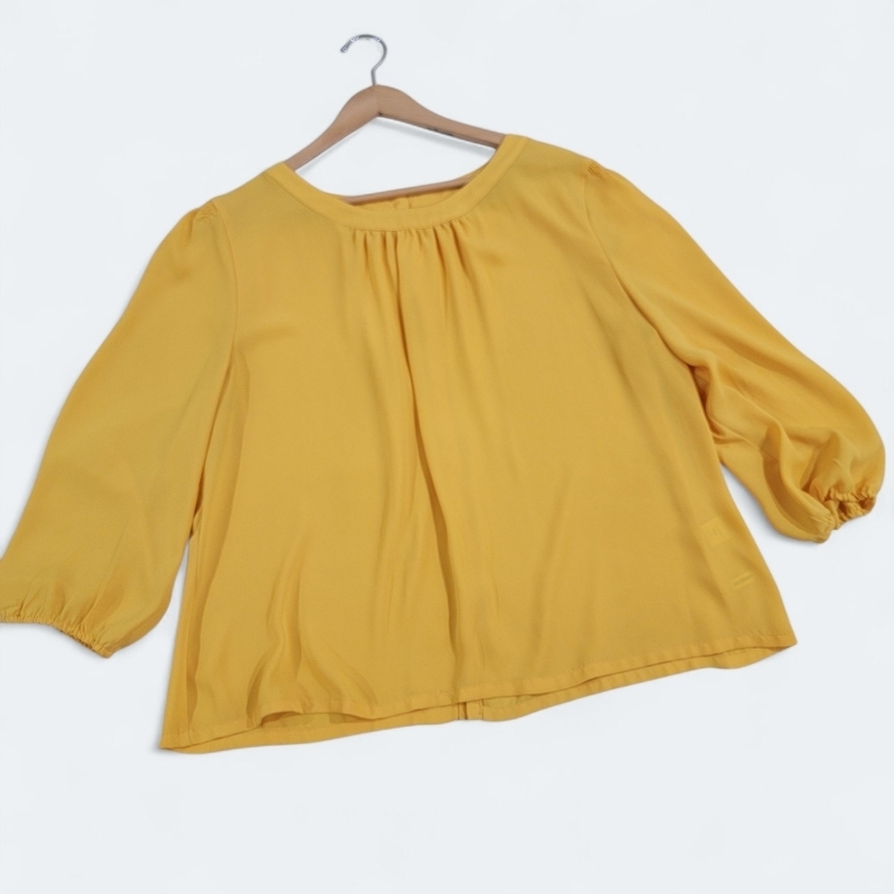 New York & Co. Yellow Women's Blouse Back Buttons Size XL
